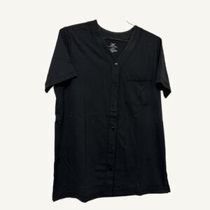 LBW Knits Women's Black Button-Down V-Neck Top Size M, Polyester/Cotton Blend